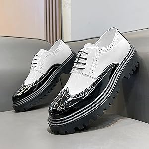 Amazon.com | Men's Leather Lace up Platform Brogue Formal